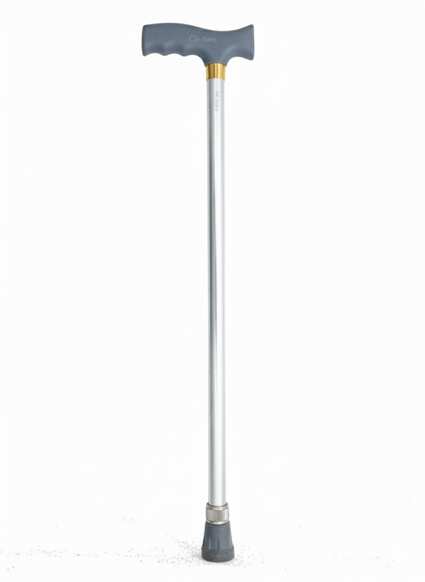 Dr. Trimp Aluminium Quad Base Walking Cane for Seniors & Patients | Adjustable Height Walking Stick (Up to 90 cm) | Anti-Slip Grip Handle | Lightweight Support for Men & Women – Silver